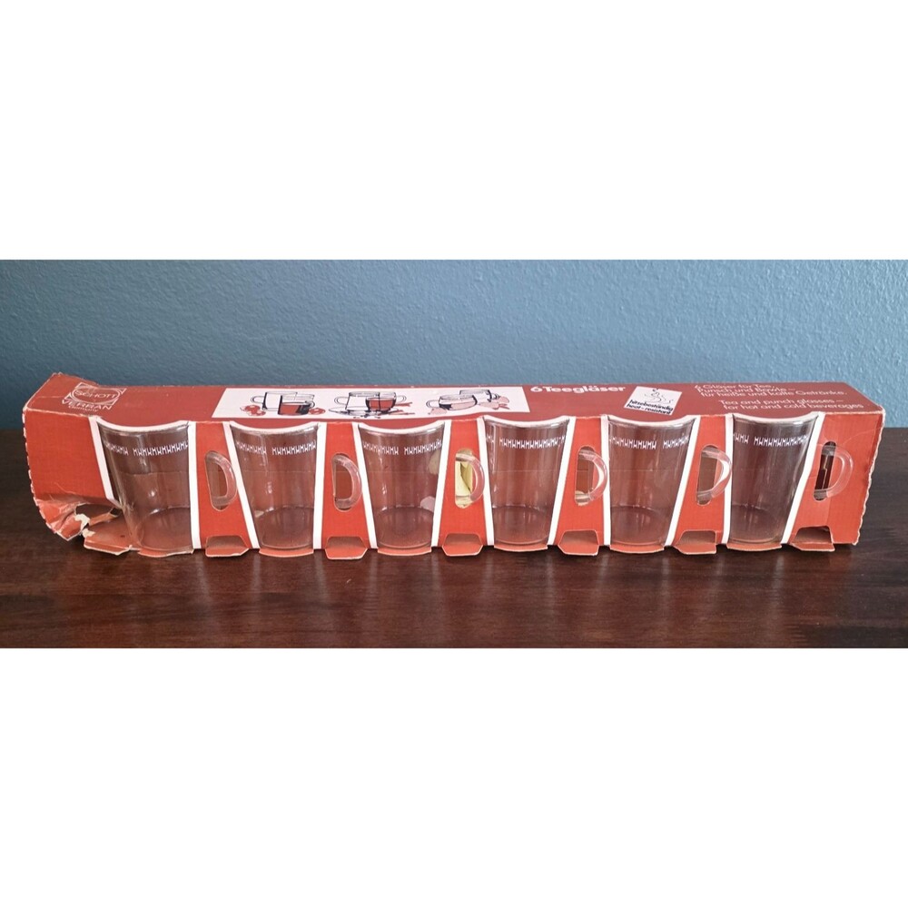 NEW Schott Mainz Glass Clear Delicate Coffee Tea Cups Mugs VTG Rare Set Of 6